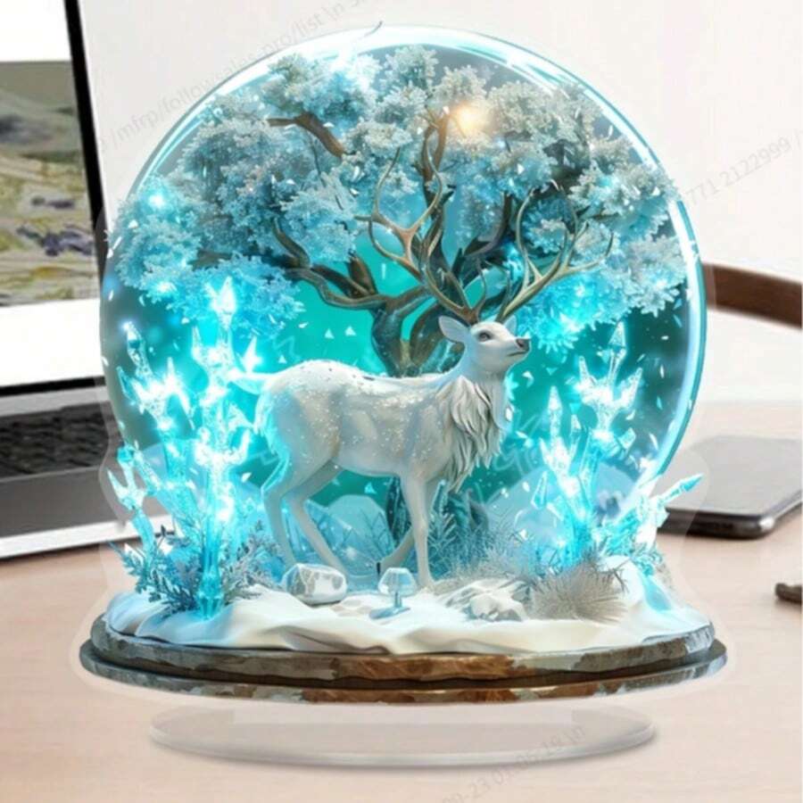 لوحة أكريليك بتصميم بوهيمي بشكل غزال مع كرة بلورية زرقاء - مثالية لديكور المنزل والمكتب، بأسلوب المزرعة، هدية عيد الميلاد المثالية