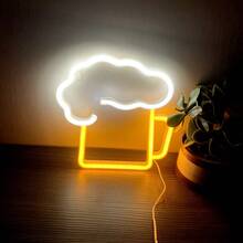 1pc LED Neon Beer Cup Light, USB Or Battery Powered, PS Plastic Material, Suitable For Holiday, Home, Party, Wall Decor, Camping, Home Bar, Garage, Cafe, Nightclub Indoor Atmosphere Lighting, Valentine's Day, Mother's Day, Children's Day, Christmas And Other Holiday Decorations - White - View 12