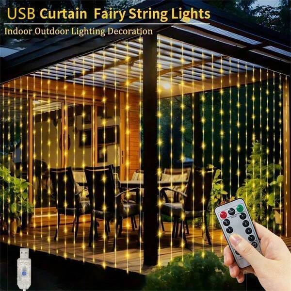 USB-Powered Curtain Fairy Lights With Remote - 8 Lighting Modes, Perfect For Christmas, Halloween, Weddings & More - Indoor Holiday Decor