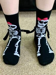 1/5 双万圣节南瓜骷髅手牵手创意趣味可爱袜子 - 彩色 - 查看 13