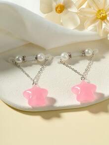 1 Pair Sexy Rubber Heart & Star Glow-In-The-Dark Adjustable Fake Nipple Rings, No Piercing Required, Faux Nipple Rings, Body Jewelry, Clip-On Faux Nipple Rings, Handmade Cubic Zirconia Pendant Fake Nipple Rings, Unisex, Daily Decoration - Fake Nipple Ring - View 5