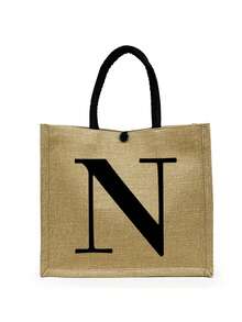 2pcs Set Minimalist Initial Print Linen Tote Bags, Travel Essential, Cosmetic Bag, Large Capacity Travel Makeup Bag, Multifunctional Portable Handbag, Teacher's Day Gift, Birthday, Holiday, Back To School, Beach, Travel, Commute, Business, Student, Picnic, Camping, Supermarket, Daily Use Linen Bag, Best Christmas Gift For Teachers, Beach Vacation, Shopping And Holiday Essential, Best Teacher's Day Gift - Khaki - View 33