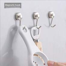 4PCS Multi - Functional Rotatable Magnetic Hooks With Strong Magnetic Force And Practical Style For Home Kitchen, Bathroom And Office Wall Hanging And Organizing Function