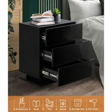 SUN YEE Bedside Table Nightstand Cabinet 3 Drawers Side Table Furniture - Black - View 2