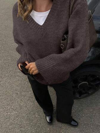 Sweter damski na jesień/zimę w swobodnym stylu, modny, minimalistyczny, biznesowy, swobodny, do pracy, elegancki, wakacyjny, ciepły, wysokiej jakości, uniwersalny, wyszczuplający, na dzień zwycięstwa, uroczy top w stylu retro, koreańskim, luźna, dzianinowa bluzka