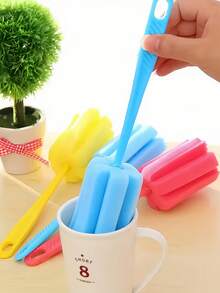 长柄非电动海绵刷 - 耐用塑料厨房清洁工具，适用于玻璃瓶、杯子等 - 随机颜色刮水器，适用于家庭和商业用途，海绵清洁，瓶子清洁，多功能清洁工具，符合人体工程学的手柄