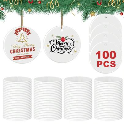 AGH 100 Packs Sublimation Ornament Blanks Bulk 3 Inch Ceramic Two-Sided Printed Sublimation Christmas Ornaments Bulk Round White Ornaments For Personalized Xmas Tree Ornament Home Decor Heat Transfer DIY Crafts Christmas Decorations Home Christmas Gifts Christmas Decor
