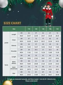 Fantasia de Natal de luxo para crianças: Ajudante de Papai Noel - Jaqueta, Calça Verde Estampada, Meias, Chapéu, Cinto | Festa de Natal/Apresentação Escolar/ - Multicolorido - Ver 9
