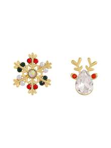 CVNANA 1Pair Fashionable And Exquisite Colorful Snowflake Elk Asymmetrical Earrings, New Sweet And Cute Unique Christmas Party Earrings, Suitable For Women To Wear Daily Or Office, The Best Choice For Anniversary/Birthday/Christmas/Valentine'S Day Gifts