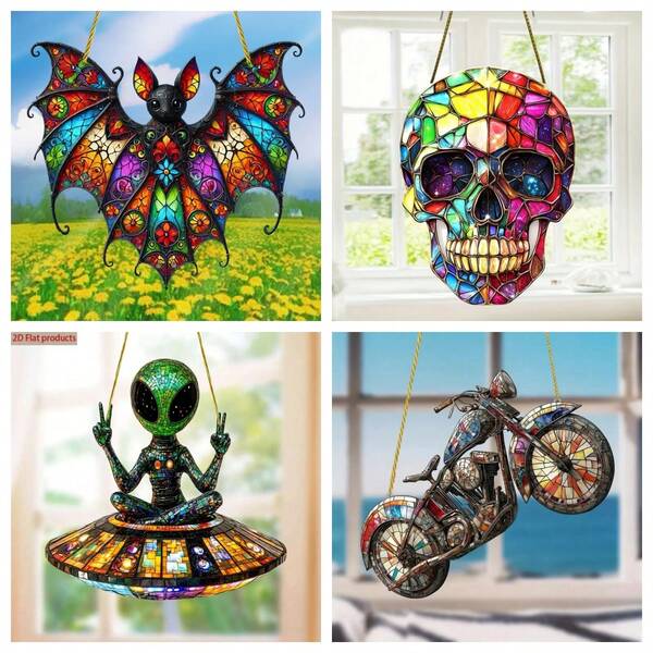 1 Pc Stunning Stained Glass Bat Sun Catcher: Perfect For Halloween Decor - Hanging Acrylic Wall Art, Outdoor Decoration, Seasonal Gift