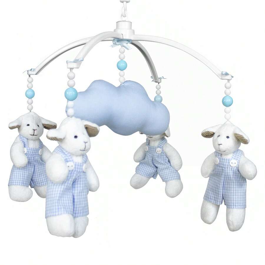 Móbile Giratório Musical Carneiro Ovelha Nuvem Azul Berço Bebê