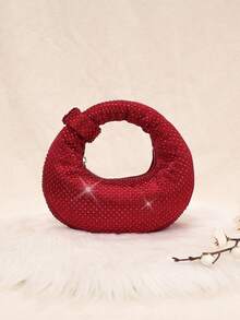 优雅女士闪亮新月形手拿包，镶钻派对包，算盘包，慵懒闪亮手提包，水钻托特包，闪亮包/亮片包，小型派对包，送给女士的趣味礼物，生日礼物 - 紅色 - 查看 5