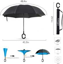 Paraguas Invertido Paraguas de Doble Capa Lluvia Sombrilla Protección UV con Doble Refuerzo Resistente a Vientos y Lluvias Fuertes con Mango Ergonómico Tipo C para Hombre y Mujer - Negro - Ver 9