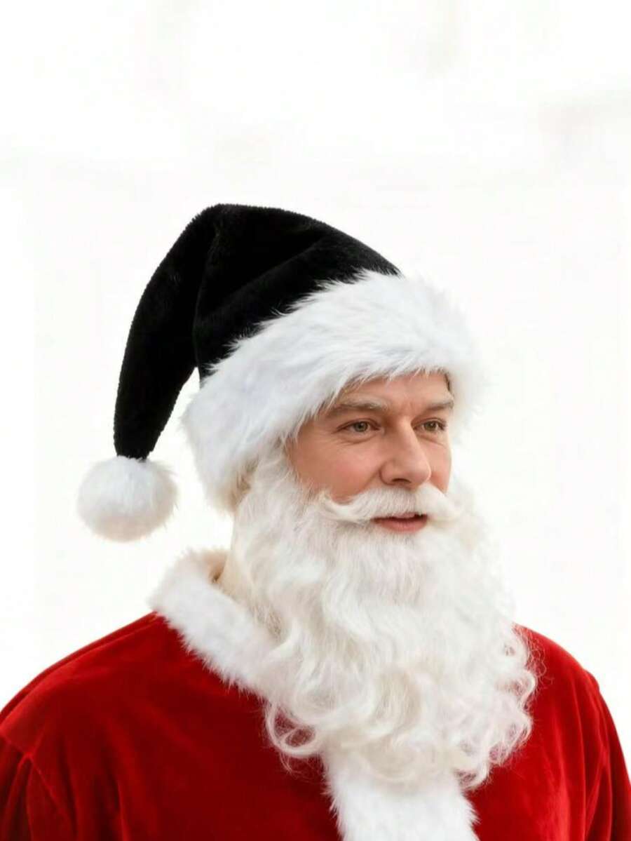 1 Pack Black Santa Claus Hat, Plush Thick Faux Fur Party Hat Suitable For Christmas Decoration Gifts, Hand Washable And Reusable, Feather-Free And Electricity-Free Christmas Hat