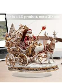 1 pezzo Statua in stile bohémien in acrilico di Babbo Natale e la sua slitta con renne, decorazione natalizia da tavolo multifunzionale per casa, ufficio e regali, include base - Multicolore - Visualizzare 9