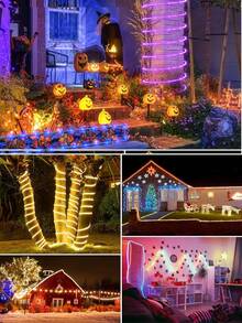 Cordão de luzes solares com 50/100/200 LEDs, à prova d'água IP65, com 8 modos de iluminação para festas, jardim, acessórios para trampolim, quintal, casa, feriados e decoração de árvores. Multicolorido.