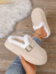 Chinelos Internos Antiderrapantes com Sola Grossa e Forro Felpudo, Sapatos Quentes e Felpudos para a Casa no Inverno