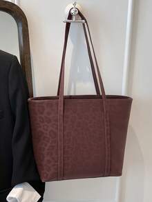 2025秋冬新款麂皮大号托特包，休闲豹纹单肩包，时尚大容量手提包和单肩包，女士旅行和工作托特包 - 酒紅色 - 查看 7