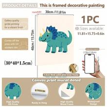 1 gerahmtes/Leinwand Wandkunst, Dinosaurier Tier Thema Dekoration. Badezimmer Wanddekoration. Themen Poster, Schlafzimmer Dekoration, Raumdekoration, Heimdekoration, Ornamente, Winterdekoration für Zuhause, Wanddekoration. Geeignet für Kinderzimmer, Kinderzimmer, Jungen- und Mädchen-Partyräume, Kita-Klassenzimmer Dekoration, wasserfestes Material. Kopfteil Dekorative Tapete, Party Deko Geschenke. Badezimmer Wanddekoration.