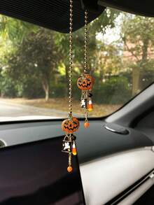 Halloween Creative & Funny Spider & Pumpkin Decor Car Hanging Ornament, Car Interior Decoration Accessories For Halloween