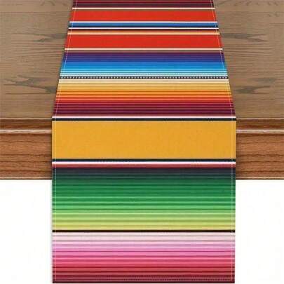 1pc Table Runner, Colorful Table Runner With Vibrant Stripes, Perfect For Mexican Fiesta Decor, Cinco De Mayo Celebration, Or Southwestern Themed Parties, Dining Room Decoration, Indoor And Outdoor Use