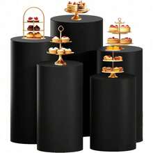 Cylinder Covers Set Of 3 Spandex Cylinder Pedestal Stand Covers Red Cylinder Cover Round Pedestal Cylinder Covers Multicolor Pedestal Cover For Wedding Party Ceremony DecorationKF - 黑色 - 查看 7