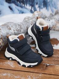 1 Pair Kids High-Top Flat Comfortable Warm Thermal Lined Sneakers, Winter Outdoor Anti-Slip Snow Boots Hiking Shoes, Suitable For Outdoor Activities In Winter