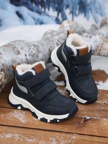 1 Pair Kids High-Top Flat Comfortable Warm Thermal-Lined Thick Snow Boots, Outdoor Anti-Slip Durable Winter Hiking Shoes, Suitable For Outdoor Activities In Winter - Blue - View 1