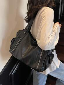 ‌"Sophisticated Black PU Leather Tote Bag With Removable Crossbody Strap | Spacious Multi-Compartment Design | Versatile For Work & Leisure | Premium Quality & Stylish Aesthetic"