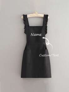 1pc Customized Printed Stylish Korean Apron, Waterproof And Stain Resistant, Apron Cute Lace Skirt Apron, Black Stain Resistant Apron, Sleeveless Apron, For Home, Kitchen, Nail Shop, Cooking, Baking, Nail Salon, Women Work Uniform, Coffee Smock, Home Cooking Clean Sleeveless Bib Apron, Fall Decor