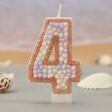 1支精美数字生日蜡烛，饰有彩色鹅卵石和马卡龙图案，0-9浅金色闪亮数字蜡烛，适合男孩和女孩 - 淡金色 - 查看 17