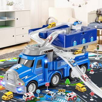  TEMI Toy Cars And Trucks For Kids 3 4 5 6 Years Old, Vehicle Toys For Kids With 8 City Cars, Car Track Toy For Toddlers Aged 3-8, Outdoor Kids Toys, Gift For 3-4 Year Old Boy And Girl