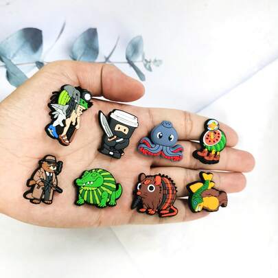 8 Stücke Cartoon Street Style Silikon Loch Dekorationen Charms, Clogs Charms, Garten Schuh Dekorationen, weiche Gummi Schuh Clips, Geschenke für Feiertage und Fans, Zubehör für Clogs Liebhaber mit Cut-Out