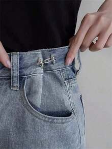 1set Luxury 4-Prong Star Waist Cincher Adjustable Buckle Fashion Jeans Waist Fixator Halloween VEKS - 銀色 - 查看 3