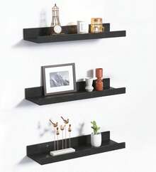 upsimples 3 estantes de Pared Negros, colgadores de Madera, rieles para Cuadros, estantes de Pared, para salón, Dormitorio, habitación Infantil, Cocina y baño (40 x 13 cm) - Negro - Ver 2