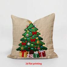 1pc/4pcs Christmas Santa Claus & Christmas Tree Pattern Cushion Cover, Modern Polyester Flat Printing 45cm*45cm Home Decor Sofa Pillow Sham