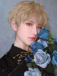 Men Synthetic Short Black Fireworks Perm Short Wave Curly Men Wig Anime Game Cosplay Fluffy Heat Resistant Wig For Daily Party White Blonde Cold Brown