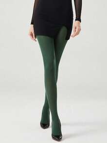 Women's Dark Green Sheer Pantyhose, Seamless Tights, Elegant Stretchy Stockings, Shapewear Leggings - Green - View 8