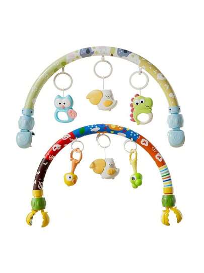 Baby Bed Clip, Big Beak Bird Arch Bed Clip,Dinosaurs, Frogs Bells Pendants,With Three Detachable Sensory Toys, Mobile Arch With Spring Bell,Multi Sensory Experience, Trolley Arch Toy