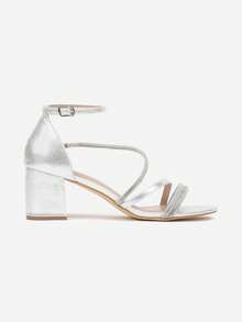 Glitzernde Riemchen-Absatzschuhe - Damen Abend-/Partysandalen - Silber - Übersicht 3