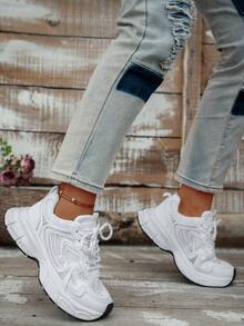 2024 Spring/Summer New Soft Leather Thick-Soled Chunky Sneakers, Women Breathable Mesh Running Shoes Casual Sports Shoes