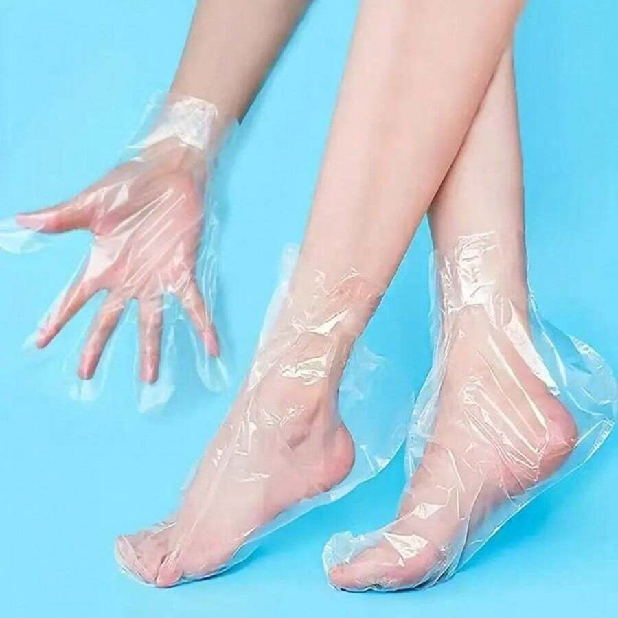 10/100 pezzi Calzini monouso per piedi e mani, idratanti, anti-screpolature, per la cura dei piedi, calzini per spa per i piedi in plastica