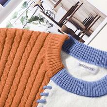 男士撞色套头针织毛衣，冬季长袖上衣