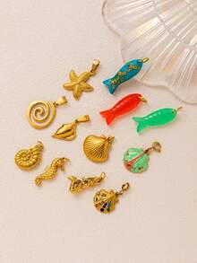 1pc Fashionable And Exquisite Hot Selling Marine Life Series Sea Star Seahorse Small Fish Shell Mermaid Scallop Pendant, Plated 18K Gold, DIY Jewelry Accessories, Necklace, Bracelet, Keychain, Easy To Match, Can Be Worn As An Exquisite Pendant To Show Charm, And Can Be Given As A Gift To Wives, Mothers, And Girlfriends. Ladies' Jewelry.