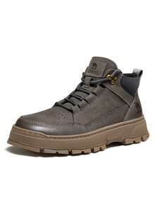 CAMEL CROWN Men's High-Top Work Boots, Retro Thick Sole Anti-Slip Breathable Outdoor Hiking Boots, Autumn - Grey - View 1