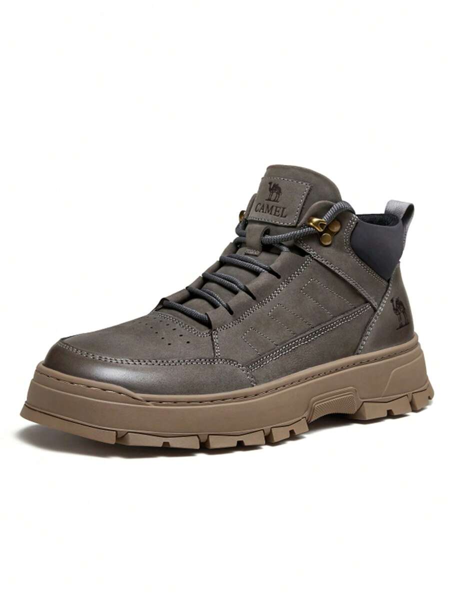 CAMEL CROWN Men's High-Top Work Boots, Retro Thick Sole Anti-Slip Breathable Outdoor Hiking Boots, Autumn - Grey - View 1