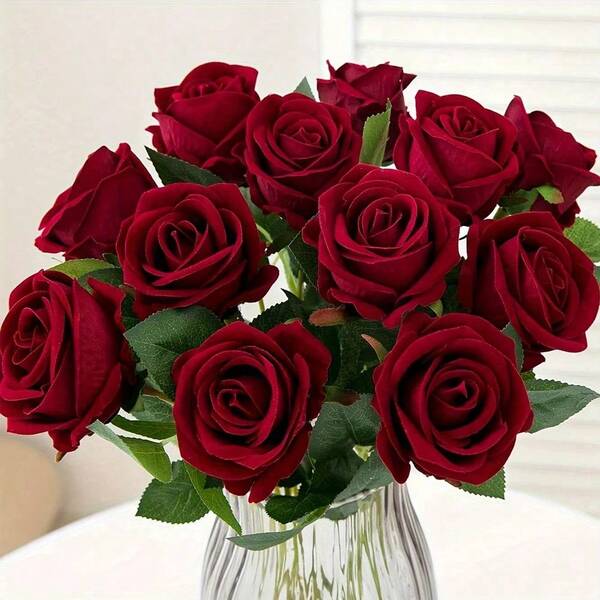 Roses artificielles, roses rouges foncées artificielles, fleurs roses factices décoratives DIY, utilisées pour les bouquets de mariage, les centres de table, les décorations, les baby showers, les décorations de fête, la Saint-Valentin, les décorations de fête, la décoration de la maison, les salons, les tables de salle à manger, les murs, les jardins, les guirlandes de fleurs, les chambres à coucher, cadeaux de Noël exclusifs