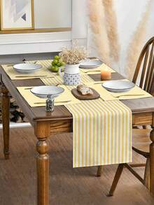 1pc, Vibrant Yellow And White Striped Rectangular Table Runner, Suitable For Dining Table, Coffee Table, Home Decor - Durable Kitchen And Dining Room Decoration, Table Decoration - Yellow - View 2