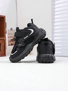 6-18 Years Old Unisex Kids Casual Stylish Black Sports Shoes, Boys Outdoor Running Hiking Non-Slip Durable Sneakers, Girls Soft Bottom Comfortable Lightweight Casual Shoes For Daily Life And School, Unisex Classic Black & White Platform Chunky Sneakers