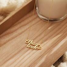 1 pieza Collar con colgante de corazón personalizado con dos nombres, collar con placa con baño de oro de 18K, collar para parejas, collar para madre, regalo de cumpleaños para ella - Dorado - Ver 8